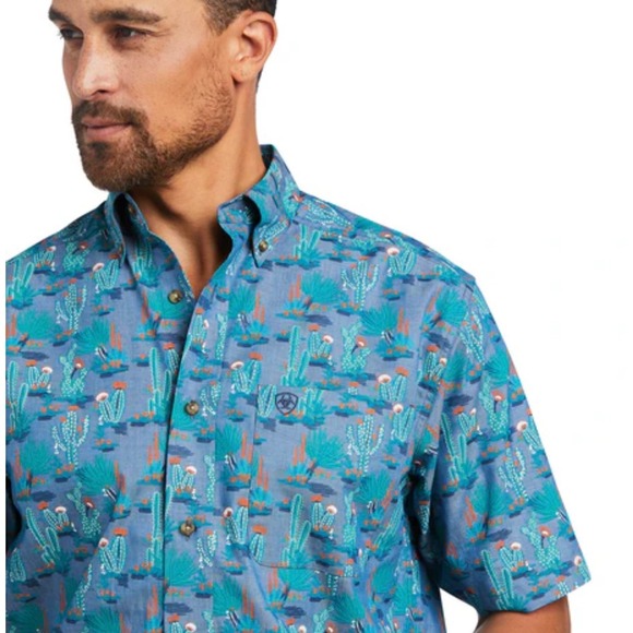 Ariat Daxton Western Shirt Cactus Print Button Up Casual Cowboy Large Tall 0065‎ - Picture 1 of 8